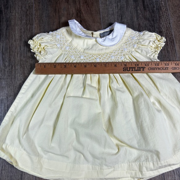 Les Petits Soleis Yellow Smocked Dress Baby Girl 12 Months Cotton, Preppy, Smock - Picture 7 of 7